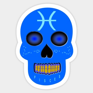 Pisces Star Sign Skull Sticker